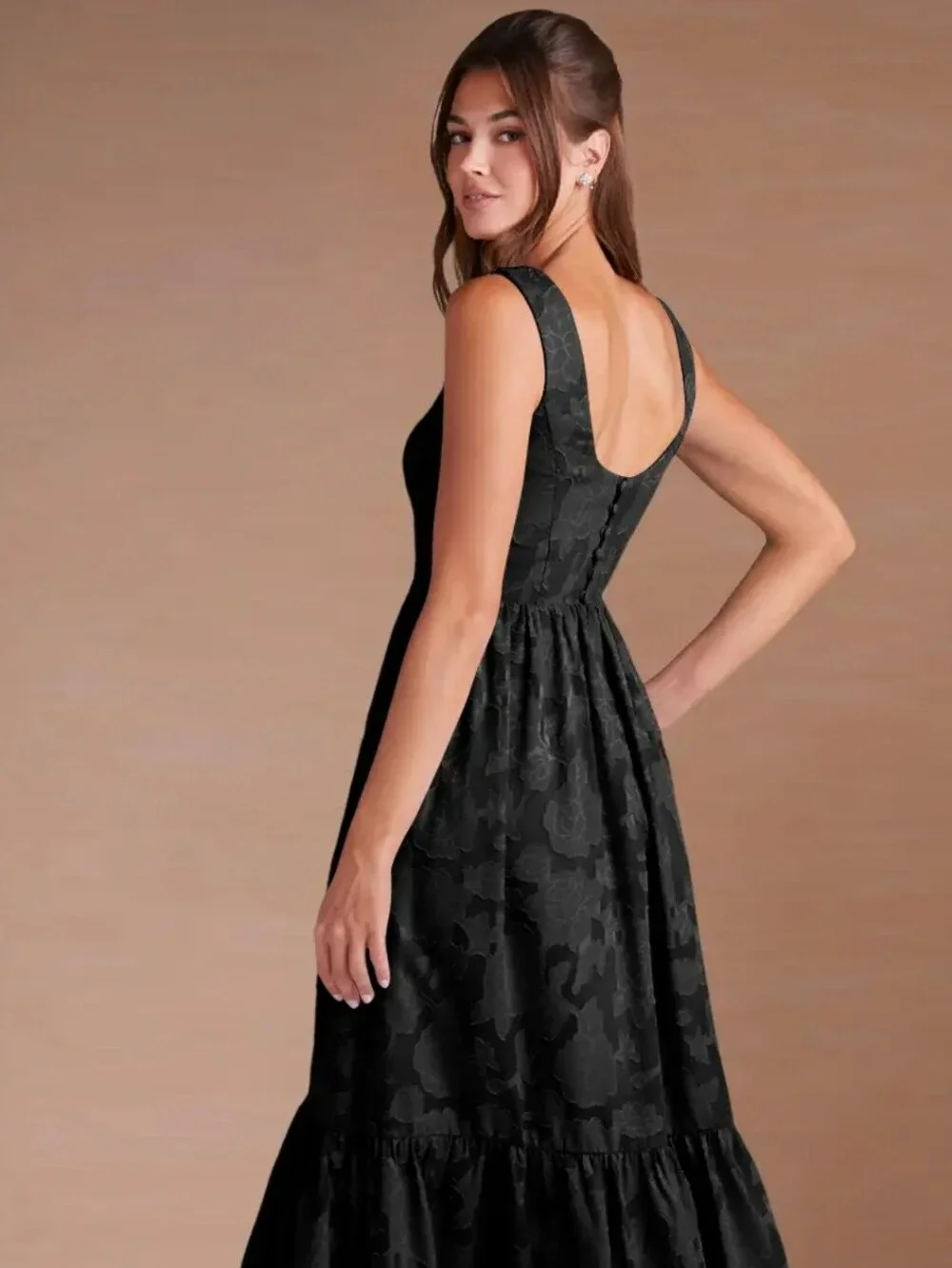A-line Floral Midi Dress Square Neck Wedding Guest Summer Date Night Pockets - Picture 2 of 9